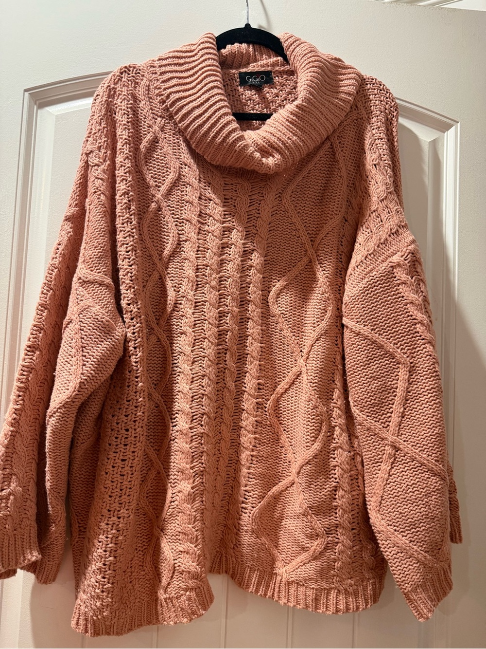 Gigio Peach Cable Cowl-Neck Sweater